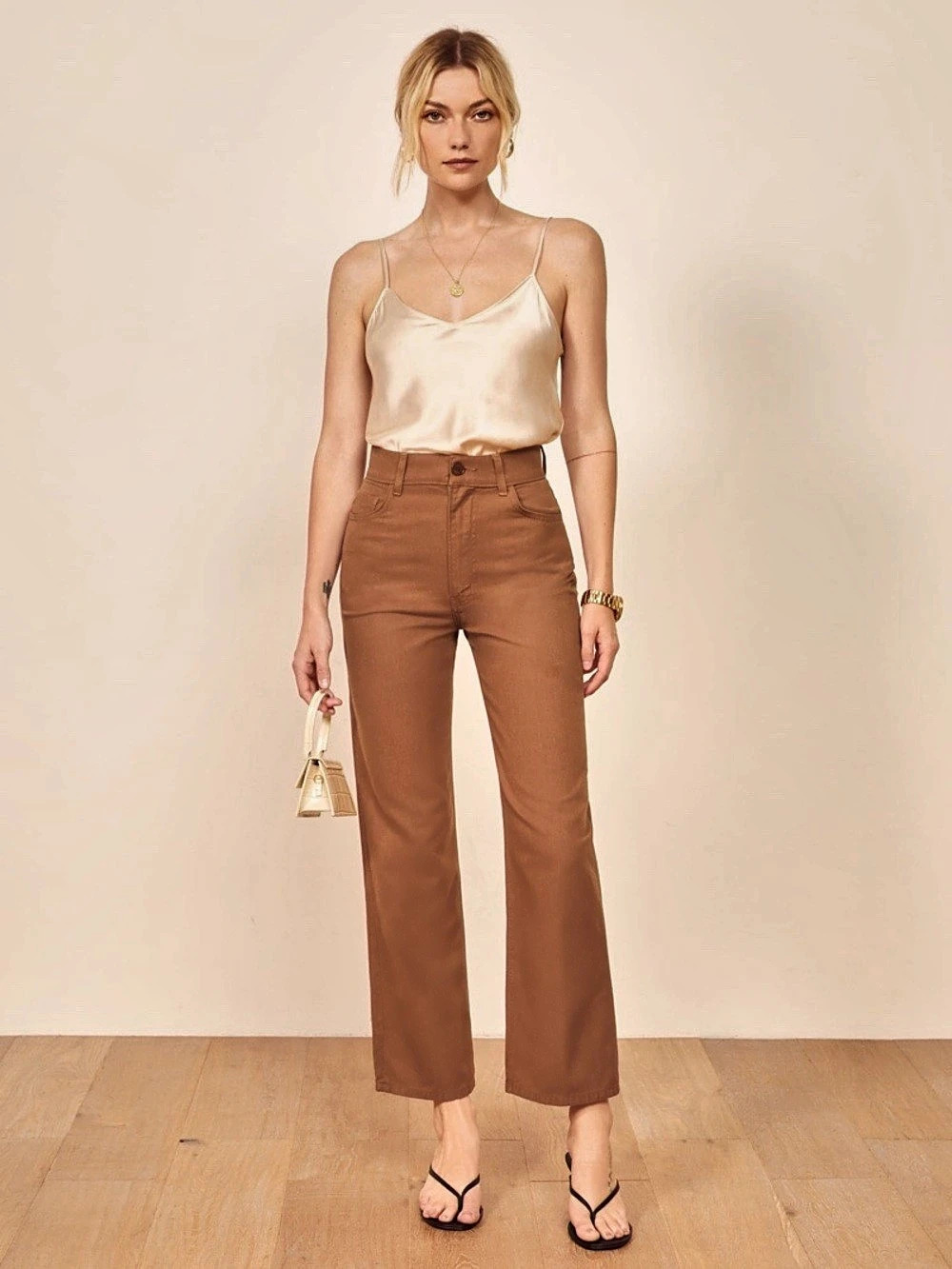 Reformation Wide Leg Brown Pants